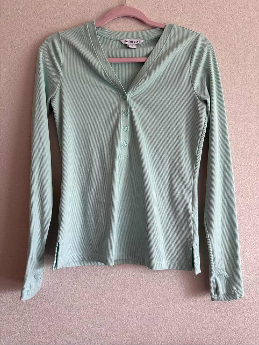 Athleta Uptempo Ribbed Henley Top Long-Sleeve Women’s Small Mint Green